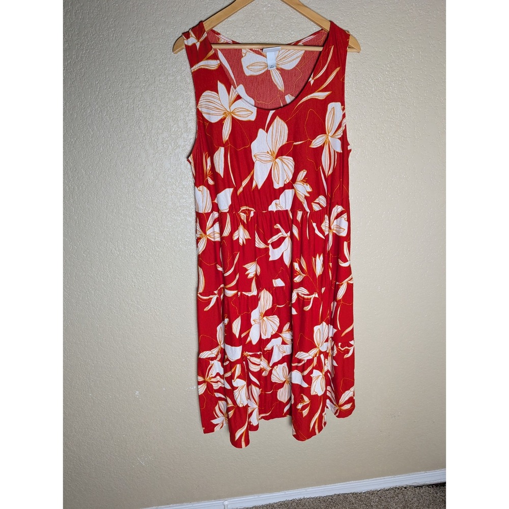 Ava & Viv Floral Tiered Midi Dress Women's 1X Red Cottagecore Boho